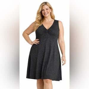 Toad&Co Rosemarie Dress Heather Black V Neck Sleeveless Tencel Organic Cotton XL